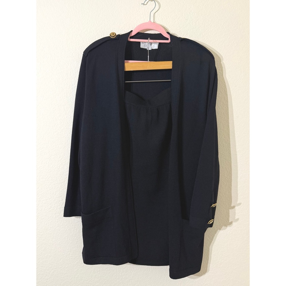 Vintage Women's St John Basics by Marie Black knit Open Front cardigan set Large